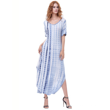 Kate Kasin Womens Loose Confortable à manches courtes V-Neck Tie Dye Casual Maxi Dress KK000701-2